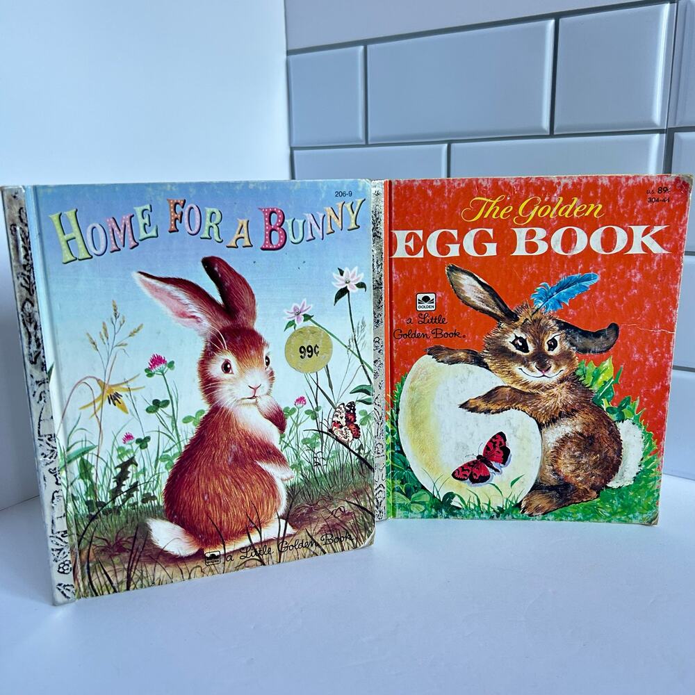 Vintage Golden Books Bunny Easter Book Lot Home for a Bunny Egg Book